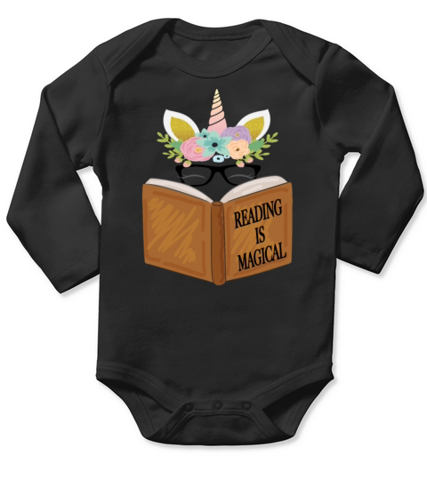 Reading is magical Cute Unicorn Face Book Lovers Long Sleeve Baby One-Piece