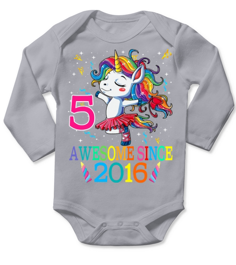 5th Birthday Unicorn Awesome Since 2016 T-Shirt Long Sleeve Baby One-Piece