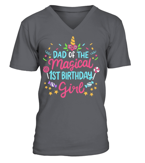 1st Birthday Dad Unicorn Men's V-Neck T-shirt