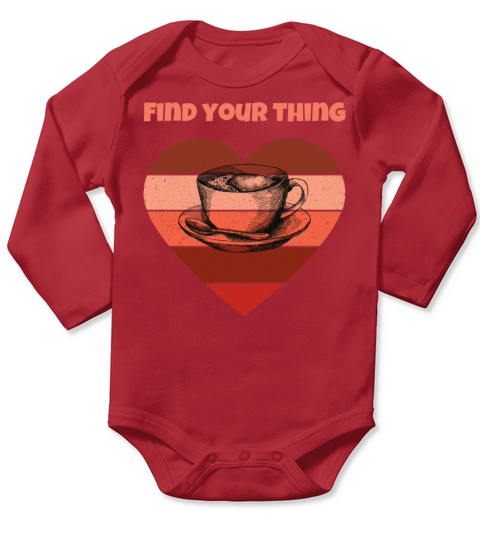 Find Your Thing Coffee Retro Heart Long Sleeve Baby One-Piece
