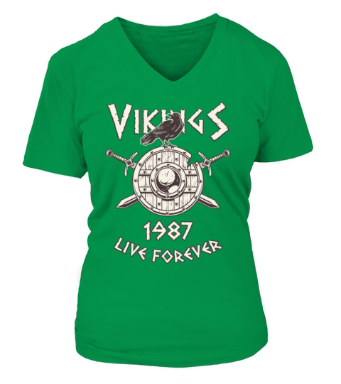Vikings Live Forever 1987 Norse Birthday Women's V-Neck T-shirt