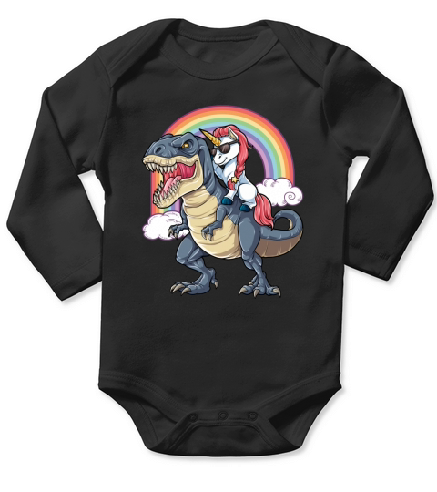 Unicorn Riding Dinosaur T rex T Shirt Unicorns Rainbow Gifts 3 Long Sleeve Baby One-Piece