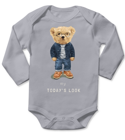 Cute bear toy in denim style fashion Long Sleeve Baby One-Piece