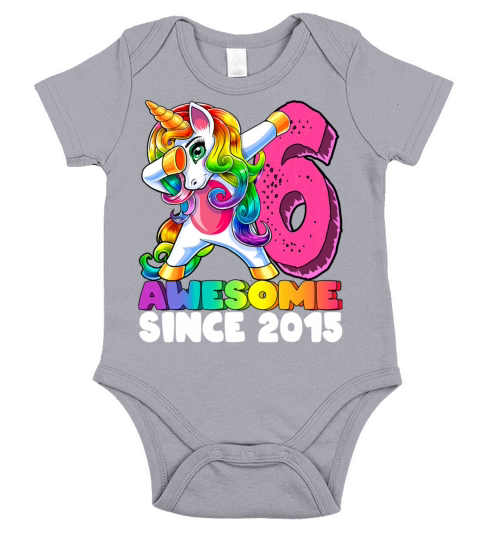 Awesome Since 2015 Dabbing Unicorn 6th Birthday Short Sleeve Baby One-Piece