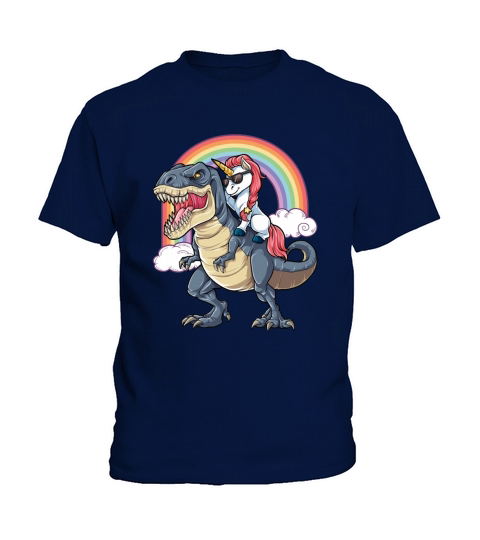 Unicorn Riding Dinosaur T rex T Shirt Unicorns Rainbow Gifts 3 Kids T-Shirt