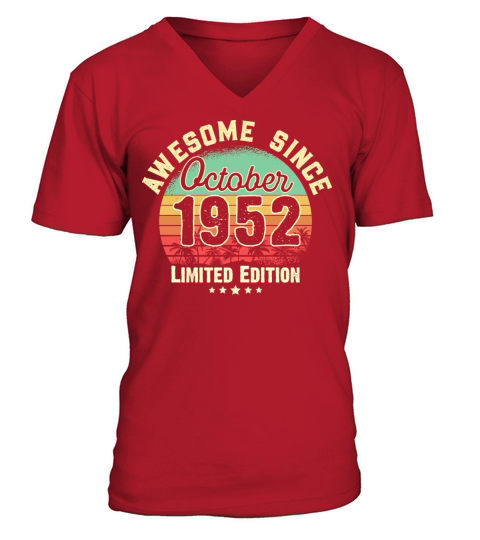 October 1952 69th Year Old Birthday Gift Retro Men's V-Neck T-shirt