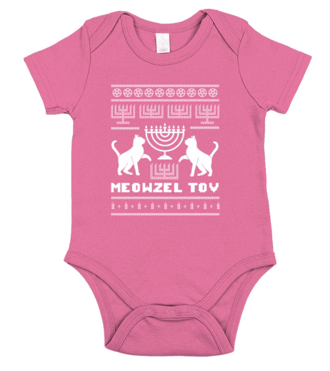 Meowzel Tov Ugly Hanukkah Sweater Cats Jewish Cat Short Sleeve Baby One-Piece