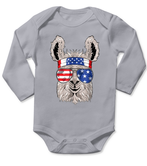American Flag USA Patriotic Llama – July 4th – Alpaca shirt Long Sleeve Baby One-Piece
