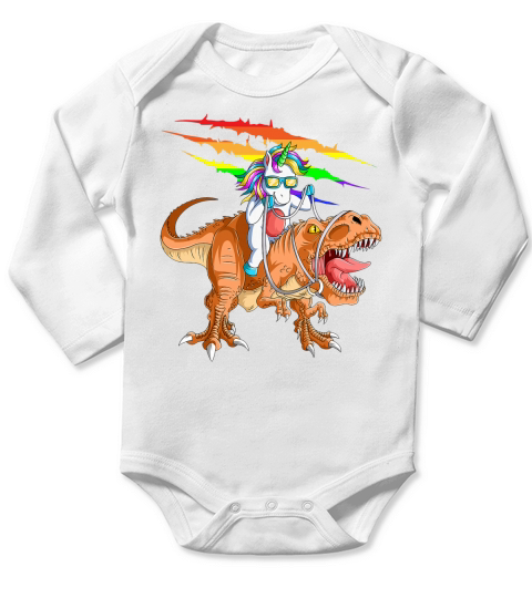 Unicorn Riding T Rex Long Sleeve Baby One-Piece