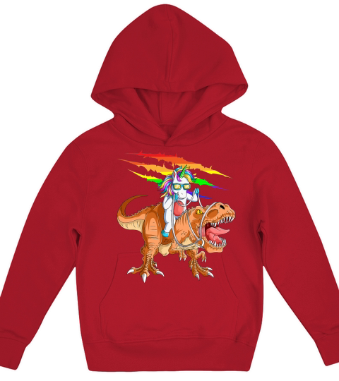 Unicorn Riding T Rex Kids Hoodie