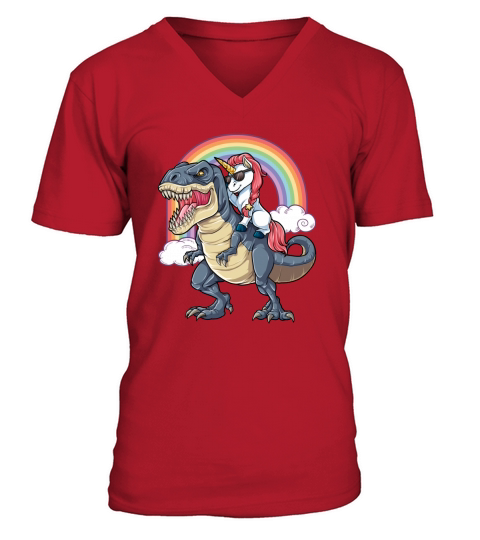 Unicorn Riding Dinosaur T rex T Shirt Unicorns Rainbow Gifts 3 V-Neck T-shirt