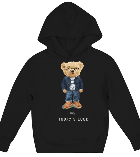 Cute bear toy in denim style fashion Kids Hoodie