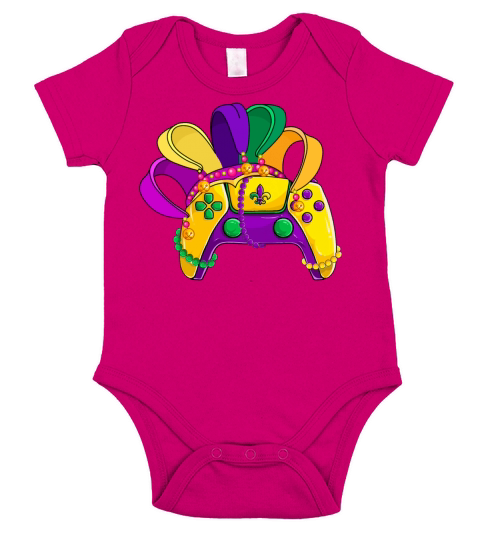 Mardi Gras Video Game Controller Jester Hat Costum Short Sleeve Baby One-Piece