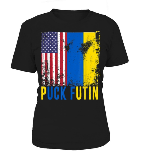 Puck Futin Ukraine Flag American Support Ukraine Women's T-Shirt