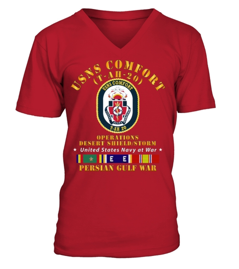 Navy USNS Comfort T AH 20 Gulf War w Ship Ribbons Men's V-Neck T-shirt