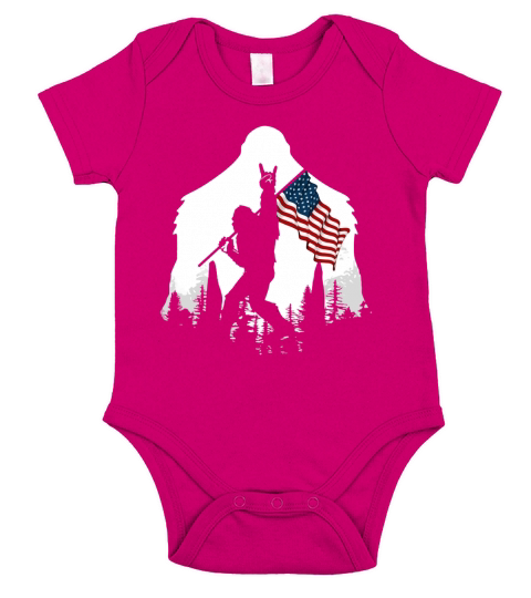 Bigfoot Rock And Roll Usa Flag In The Forest Short Sleeve Baby One-Piece
