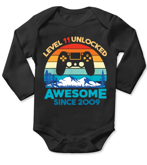 Unlocked Birthday 11 Years Old Awesome Since 2009 Long Sleeve Baby One-Piece