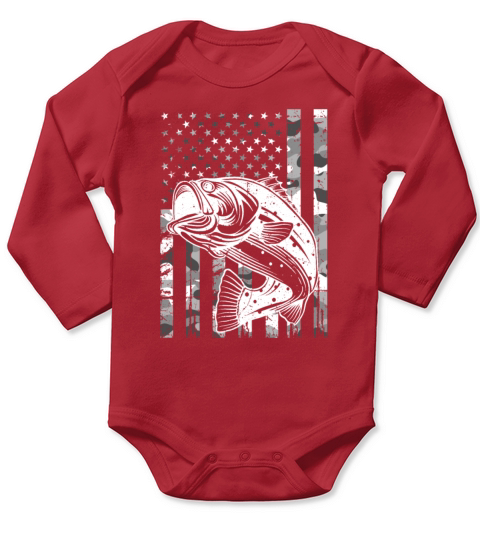 Camouflage American Flag Bass Fishing Fisherman Long Sleeve Baby One-Piece