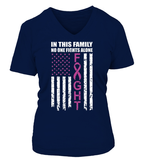 No One Fights Alone Hodgkin Lymphoma Awareness US Flag V-neck T-Shirt Woman