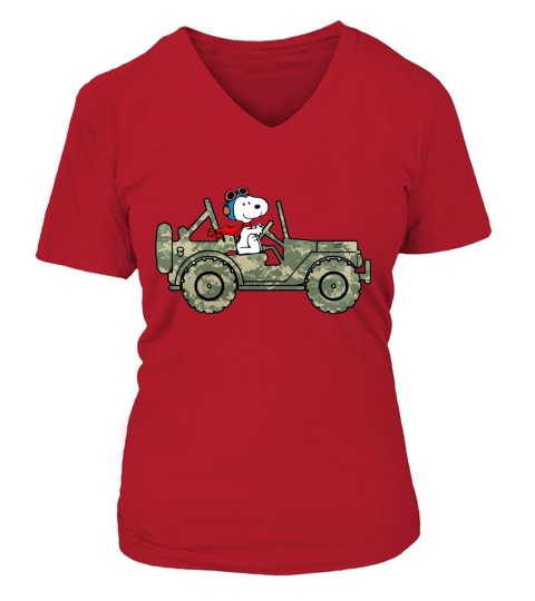 Snoopy Jeep V-neck T-Shirt Woman