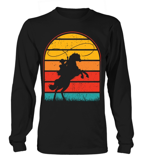 Colorful Retro Vintage Sunset Cowboy Horse Women's Long Sleeve