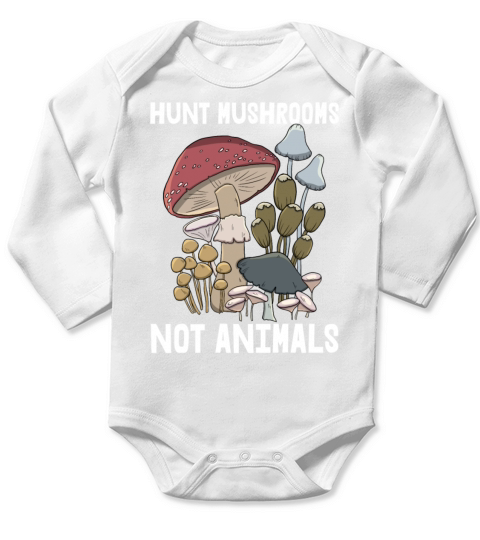 Hunt Mushrooms Not Animals Long Sleeve Baby One-Piece