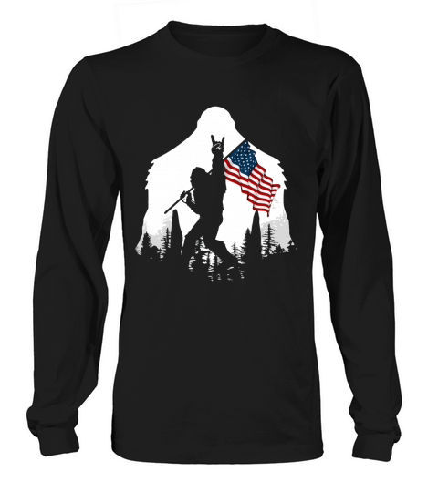 Bigfoot Rock And Roll Usa Flag In The Forest Long sleeved Unisex