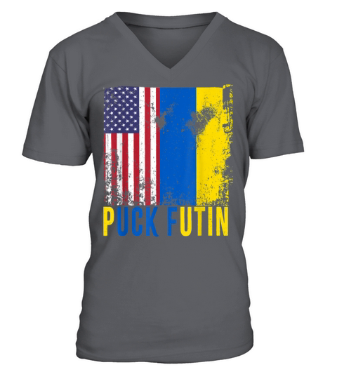 Puck Futin Ukraine Flag American Support Ukraine V-Neck T-shirt