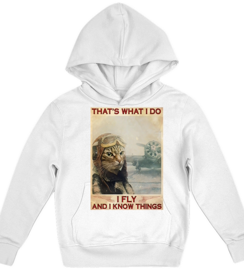 Cat pilot thats what I do I fly and I know things - Unisex Long Sleeve Kids Hoodie