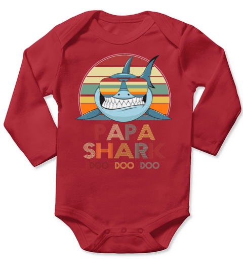 Retro Vintage Papa Shark Tshirt gift for Father Long Sleeve Baby One-Piece