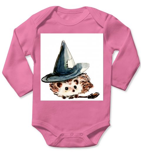 Halloween Hedgehog Witch Photographic Print Long Sleeve Baby One-Piece