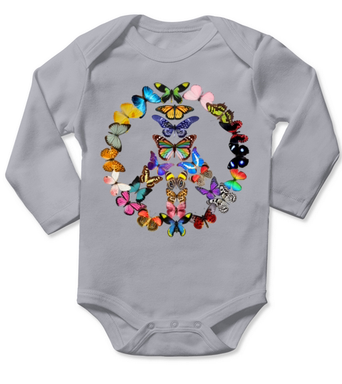 Peace Sign Butterfly - Womens Real Butterflies Long Sleeve Baby One-Piece