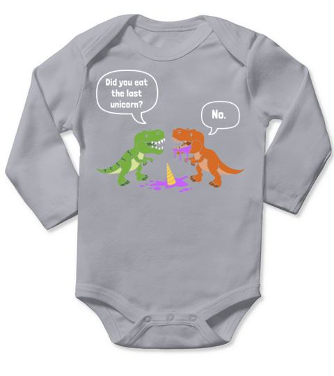 Funny Dinosaur Trex Eat Unicorn Humor Long Sleeve Baby One-Piece