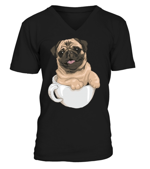 pug coffee Men's V-Neck T-shirt