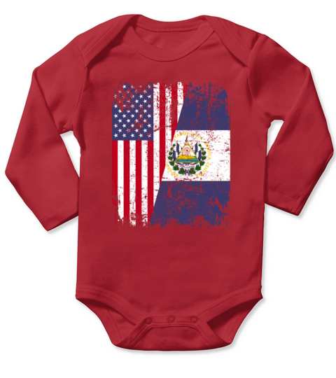 SALVADORAN ROOTS  Half American Flag EL SALVADOR Long Sleeve Baby One-Piece