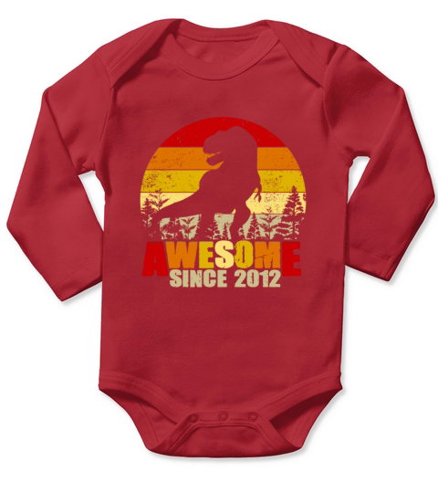 7Th Birthday Gift Dinosaur 7 Year Old Awesome Sinc Long Sleeve Baby One-Piece