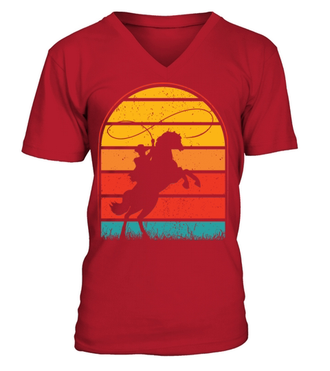 Colorful Retro Vintage Sunset Cowboy Horse Men's V-Neck T-shirt