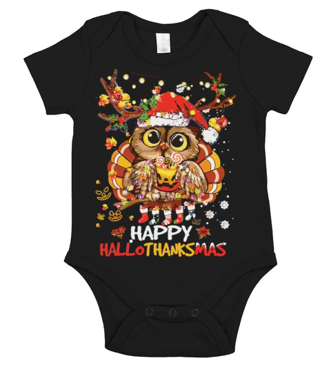 Owl Thankgiving Halloween Christmas Hallothanksmas Short Sleeve Baby One-Piece