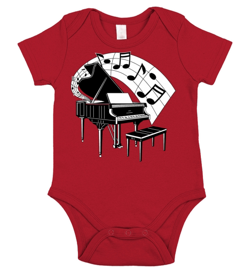 piano with music notes Short Sleeve Baby One-Piece