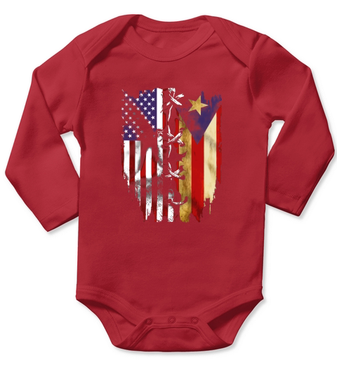 Puerto Rican And American Flag Long Sleeve Baby One-Piece
