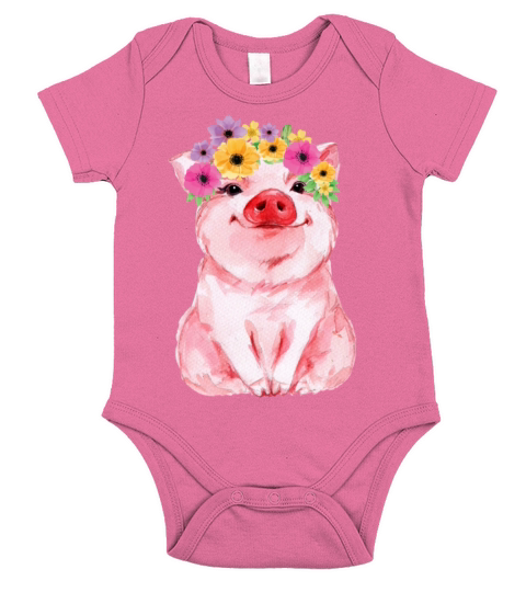 Cute pig with flower for girls and women Short Sleeve Baby One-Piece