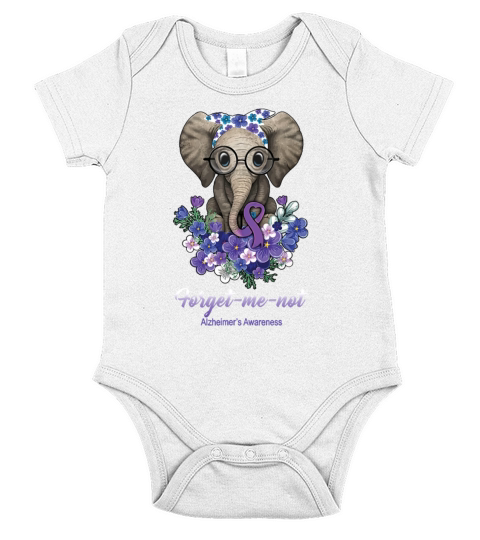 Elephant forget me not Alzheimers Awareness shirt Short Sleeve Baby One-Piece
