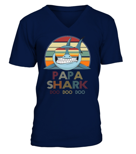 Retro Vintage Papa Shark Tshirt gift for Father Men's V-Neck T-shirt