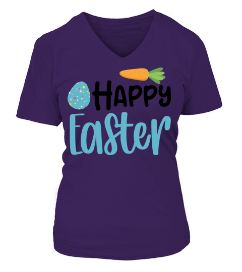 Happy Easter Carrot Blue Egg V-neck T-Shirt Woman