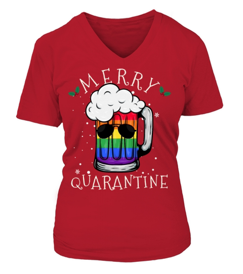 Merry Quarantine LGBT Gay Beer Christmas Gifts Women's V-Neck T-shirt