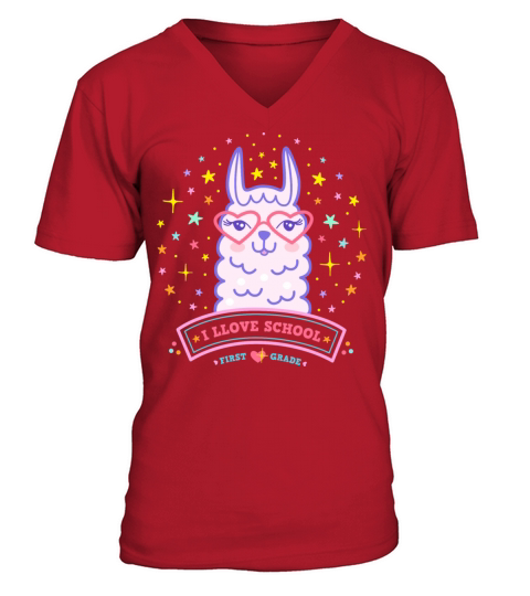llama first grade school gift idea girl pink Men's V-Neck T-shirt