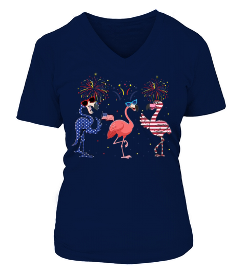 Flamingo Lady 4th Of July T shirt Women's V-Neck T-shirt