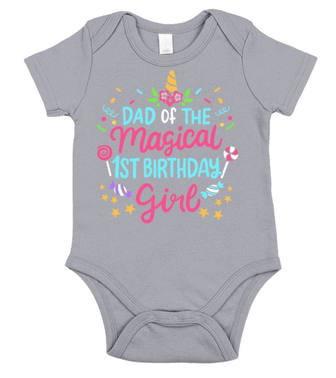 1st Birthday Dad Unicorn Short Sleeve Baby One-Piece