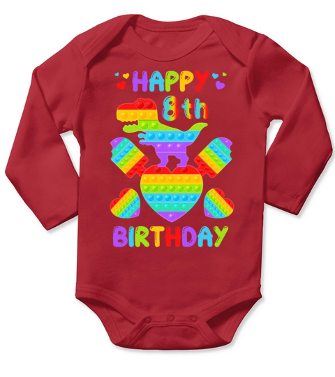 Kids Happy 8th Birthday Pop It Dinosaur Long Sleeve Baby One-Piece