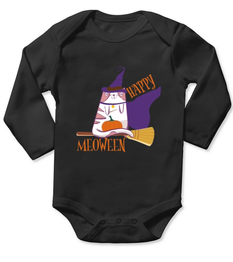 Happy Meoween - Funny Cats Halloween Design Long Sleeve Baby One-Piece
